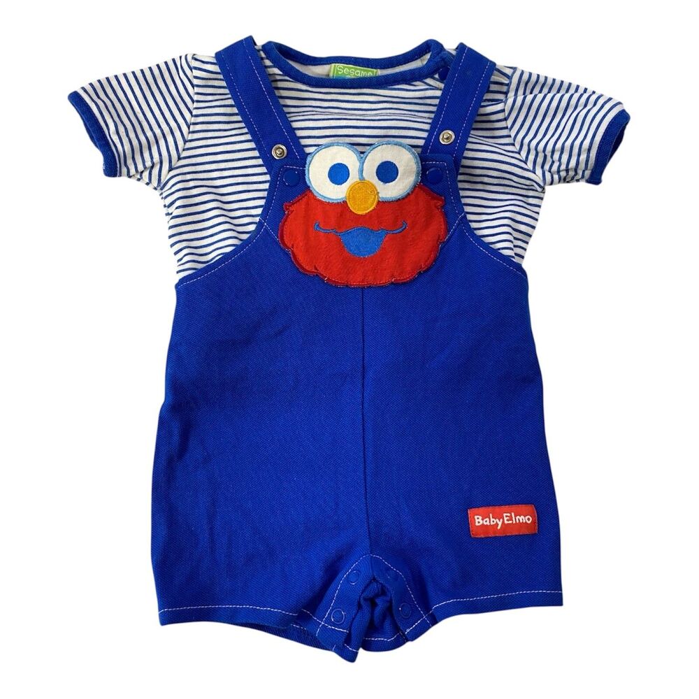Boy’s 3-6 Months 2 Piece Elmo Overalls Outfit Sesame Beginnings Vintage Set Rare